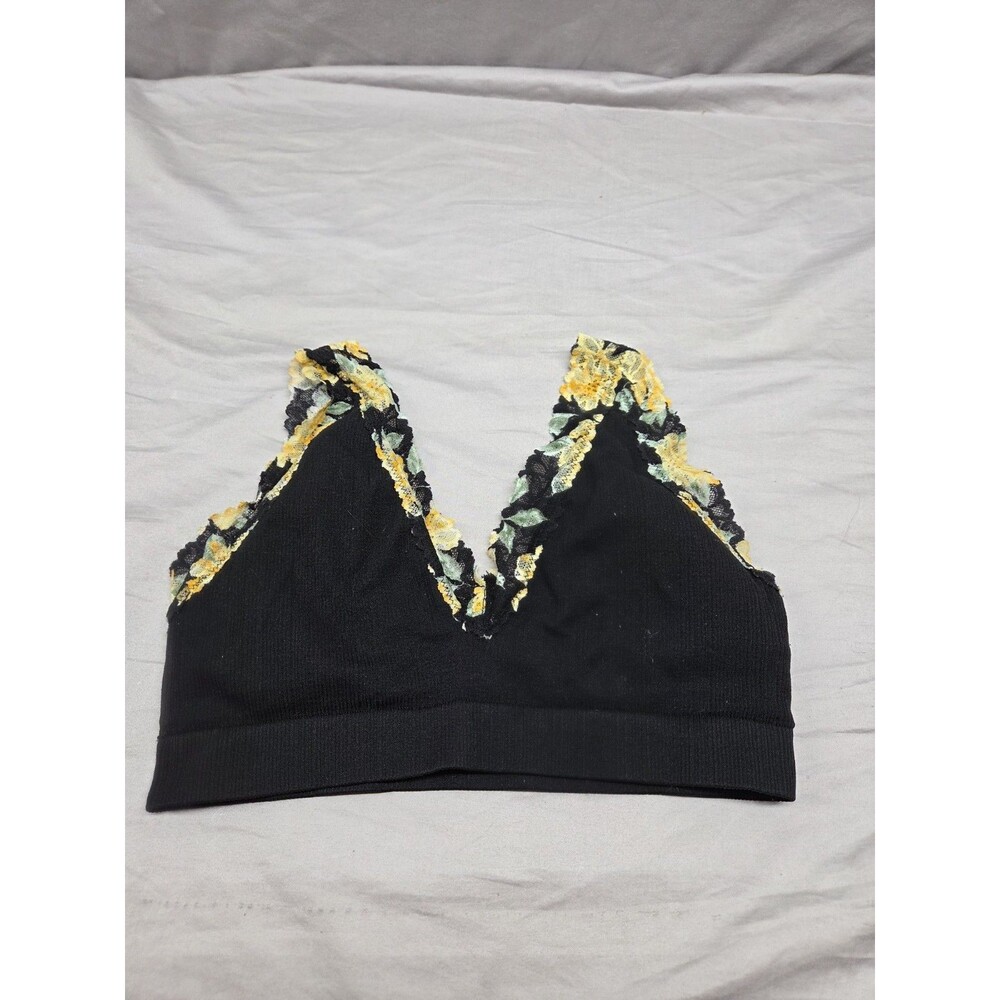 Victoria’s Secret Pink Black Bralette with Yellow Floral Trim Sz Small Wireless